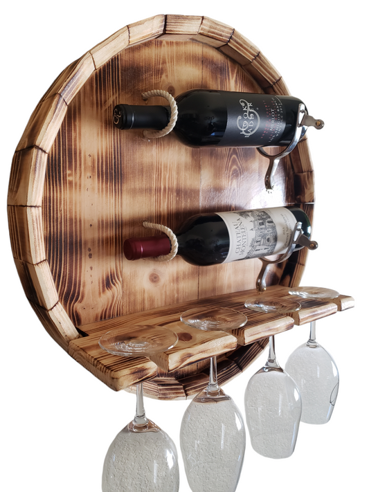 Wine Barrel bottle and glass display