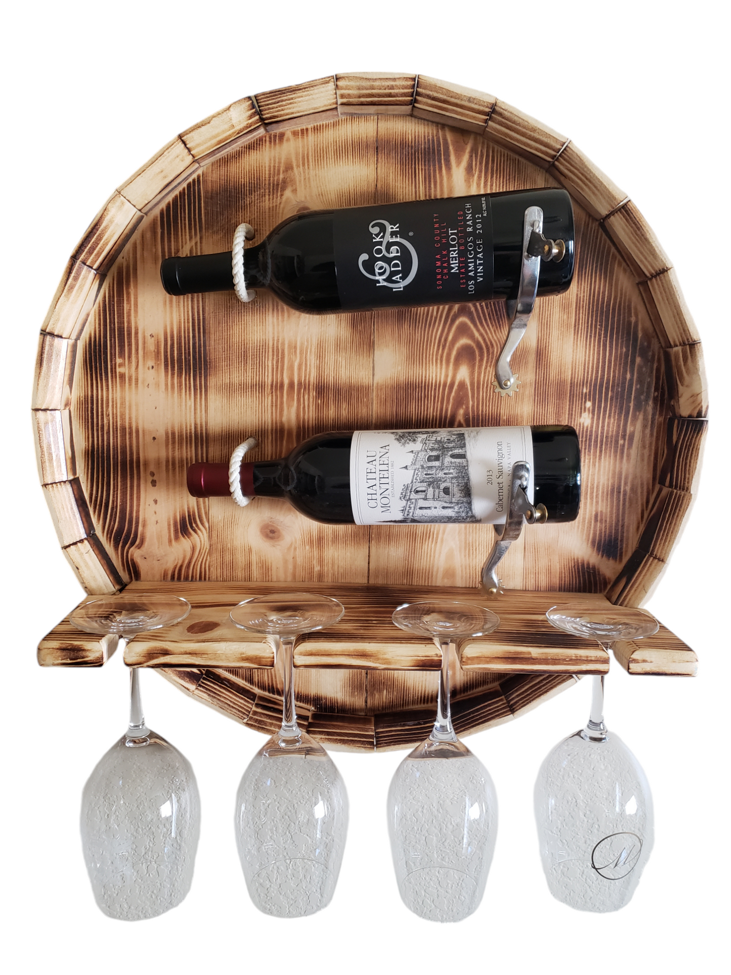Wine Barrel bottle and glass display