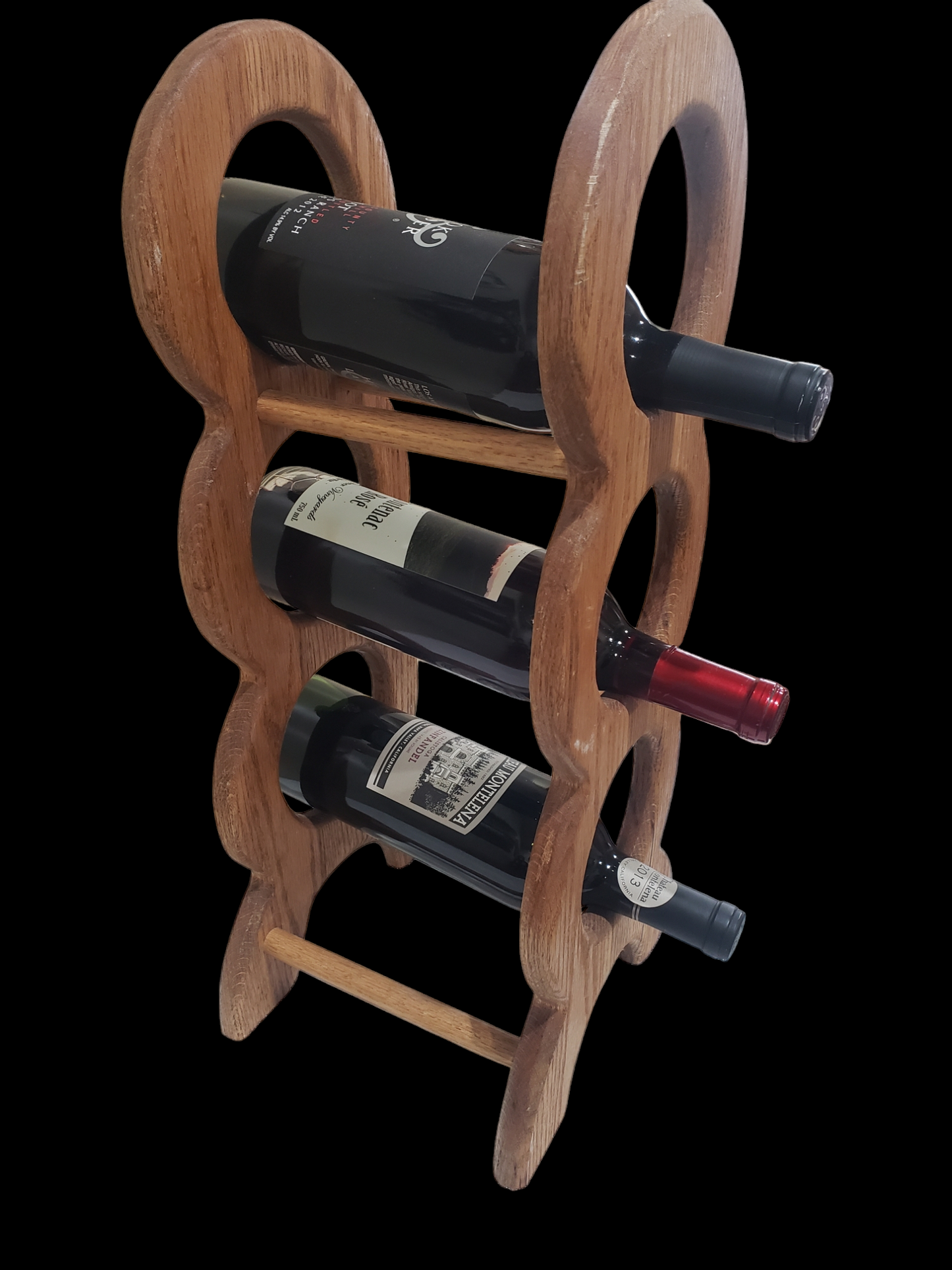 Solid Oak Three Bottle Countertop Wine Rack