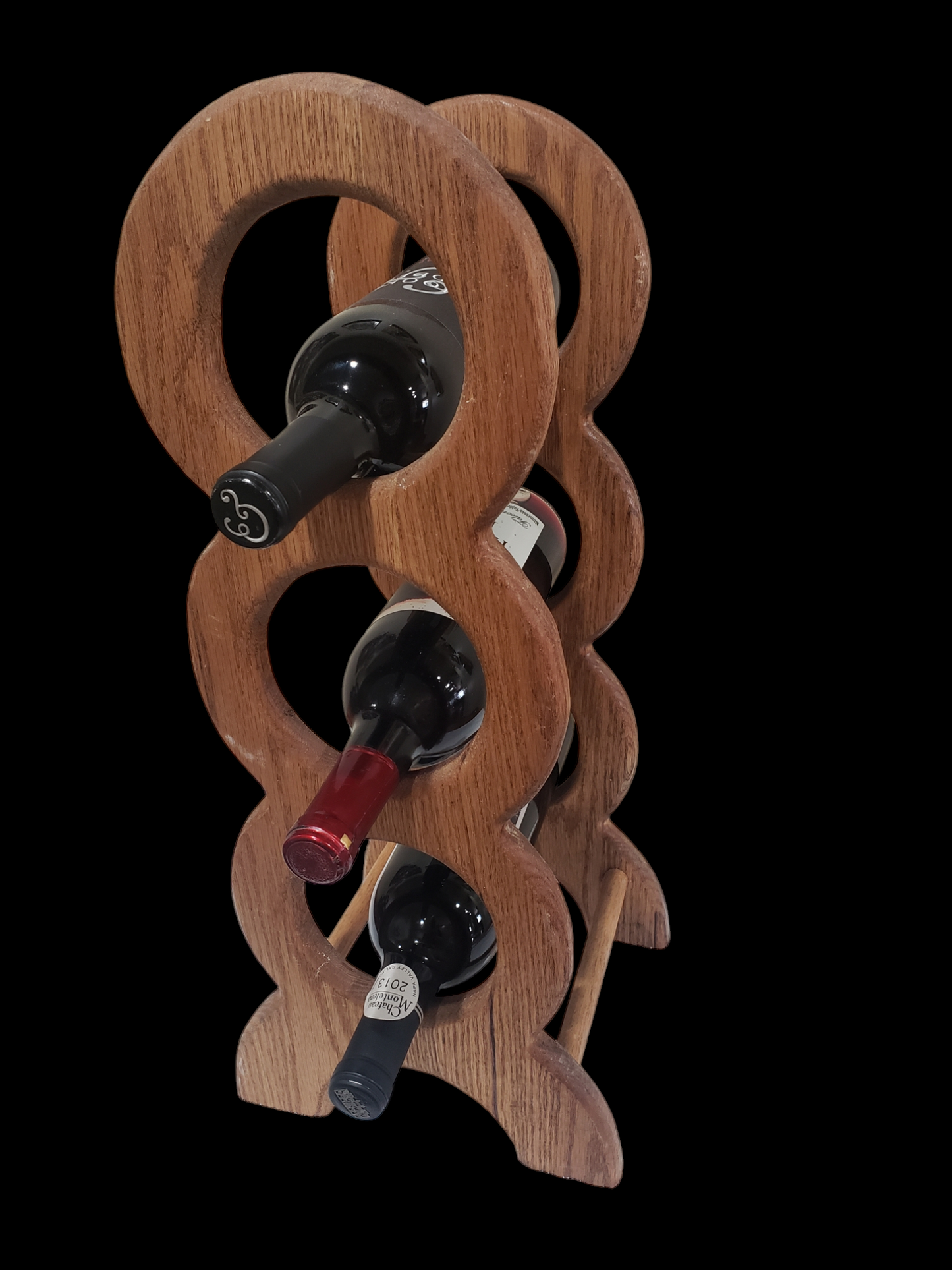 Solid Oak Three Bottle Countertop Wine Rack